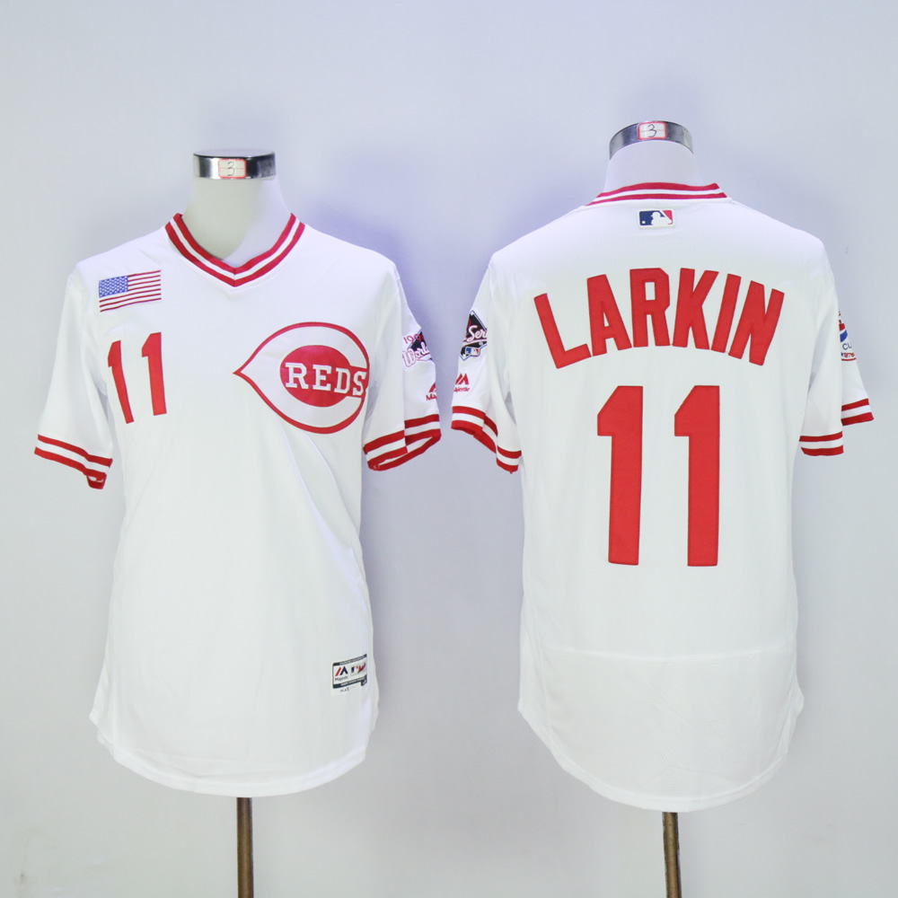 Men MLB Cincinnati Reds #11 Larkin white jerseys